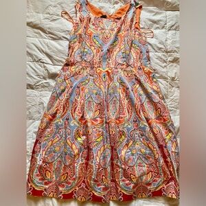 Talbots Vibrant Paisley Maxi Dress in Orange, Coral and Teal